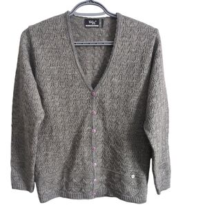 Volga Grey Button‎ Down Pointelle Knit Cardigan Size Medium